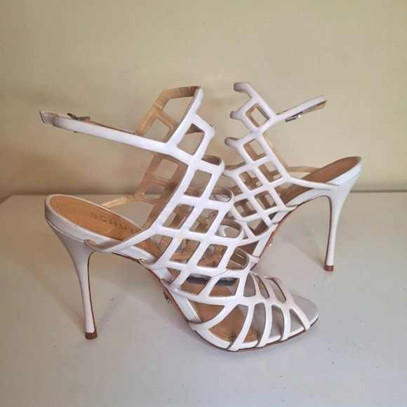Schutz Juliana cage leather off white stilleto heels SZ 7 - Picture 4 of 9